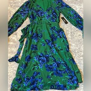 Lulus Floral Green and Blue Wrap Dress